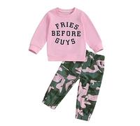 NewNewCome Baby Girl Camo Long Sleeve Sweatshirt Pullover Camouflage Long Pant Toddler 2PCS Outfit Set 1T 2T 3T 4T 5T 6T (Fries Before Guys Pink, 1-2 Years)