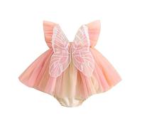 NewNewCome Infant Girl Rompers Dress Embroidery Butterfly Wing Fly Sleeve Rainbow Color Tulle Skirt Hem Jumpsuits Clothes Baby Bodysuits (Colorful Pink, 18-24 Months)
