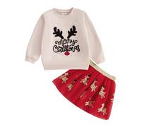 NewNewCome Toddler Christmas Dress Baby Girl Christmas Outfit Long Sleeve Gingerbread Sweatshirt Tulle Skirt Set (C Apricot, 12-18 Months)