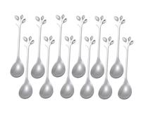 NEWOTE 12 Pieces Stainless Steel Leaf Shape Mini Dessert Spoons Set, 4.7'' Home Kitchen Tableware Demitasse Espresso Coffee Cake Creative Dessert Stirring Mixing Sugar Stir Ice Cream Fruit Teaspoon