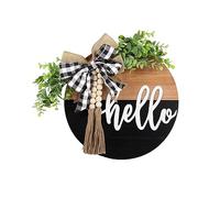 NEWOTE Hello Home Sign, Farmhouse Front Porch Welcome Wreath, 12" Wooden Round Decor, Hanging Door Decor for Home, Office, Cafe