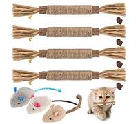 Newoutset 4 Pcs Natural Silvervine Cat Chew Sticks, with 3 Pcs Cat Mouse Toys, Kitten Catnip Chew Toys for Indoor Cats, Cleaning Teeth, Teething, Stress Release Toys Sticks