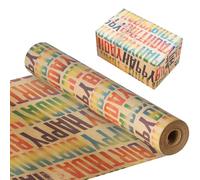 Newoutset Happy Birthday Wrapping Paper Roll, 25m x 43cm, Kraft