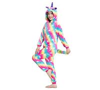 NewPlush Unisex Unicorn Costumes Pyjamas, Adult Women Men Animal Cosplay Onesie, Rainbow Love, XL
