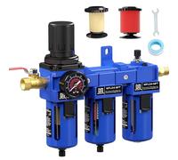 NEWPO 1/2'' NPT Compressed Air Filter Regulator Lubricator Combo with Pressure Gauge,Brass Filter and Coalescing Filter,Semi-Auto Drain, Metal Bracket-Blue