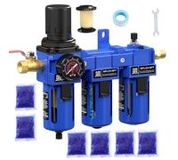 NEWPO 1/2'' NPT Compressed Air Filter Regulator Lubricator Combo with Pressure Gauge,Brass Filter and Desiccant Dryers,Semi-Auto Drain, Metal Bracket-Blue