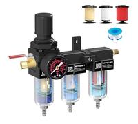 NEWPO 1/4"NPT Air Drying System,Three Stage Compressed Air Filter Regulator for Spray Guns and Pnuematic Tools, Air Dryer System Combo, 5＆0.5&0.01 Micron Filter Cartridge,Semi-Auto Drain Black