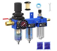 NEWPO 1/4'' NPT Compressed Air Filter Regulator Lubricator Combo with Pressure Gauge,Brass Filter and Desiccant Dryers,Semi-Auto Drain, Metal Bracket-Blue
