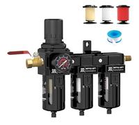NEWPO 3/8" NPT Air Drying System for Water Separato,3 Stage Compressed Air Filter Regulator Combo, 5＆0.5&0.01 Micron Filter Cartridge,Semi-Auto Drain, Metal Bracke