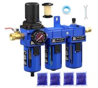 NEWPO 3/8'' NPT Compressed Air Filter Regulator Lubricator Combo with Pressure Gauge,Brass Filter and Desiccant Dryers,Semi-Auto Drain, Metal Bracket-Blue