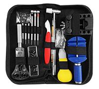 Newpop 147 Pcs Watch Repair Kit, Professional Watch Disassembly Kit, Watch Tools with Carrying Case, Watchmaker's Screwdriver, Adjustable Case Opener for Battery Changes, Black