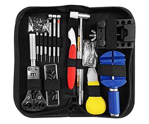 Newpop 147 Pcs Watch Repair Kit, Professional Watch Disassembly Kit, Watch Tools with Carrying Case, Watchmaker's Screwdriver, Adjustable Case Opener for Battery Changes, Black