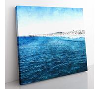 Newport Beach In California Painting Modern Canvas Wall Art Print Ready to Hang, Framed Picture for Living Room Bedroom Home Office Décor, 50x50 cm (20x20 Inch)