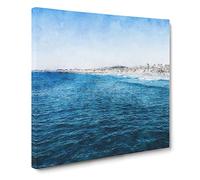 Newport Beach In California Painting Modern Canvas Wall Art Print Ready to Hang, Framed Picture for Living Room Bedroom Home Office Décor, 20x20 Inch (50x50 cm)