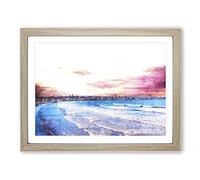 Newport Rhode Island Beach Painting Modern Art Framed Wall Art Print, Ready to Hang Picture for Living Room Bedroom Home Office Décor, Oak A3 (46 x 34 cm)