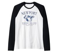 Newport RI Clams Gettin' Shucked Up Since 1639 Navy Blue Raglan Baseball Tee