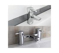 Newport Square Basin Sink Mono Mixer Tap & Bath Filler Tap Chrome