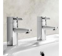 Newport Square Bathroom Basin Hot & Cold Tap & Waste Chrome