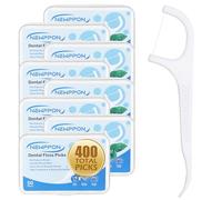 Newppon 400 Count Dental Floss Picks - Unflavored Floss Sticks with Built-in Toothpick - 8 Boxes of 50 - Strong & Smooth Dental Flossers for Family Oral Care at Home Office & Travel - Adults & Kids