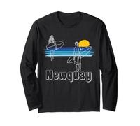Newquay Cornwall Surf Girl and Guy, line Art Surfers Long Sleeve T-Shirt