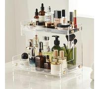 NEWRAIN Makeup Organiser, Bathroom Storage Acrylic Skincare Organiser Multifunctional Cosmetics Organiser for Vanity Table Bedroom, Clear Make Up Organiser Storage