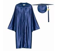 Newrara Adult Shiny Graduation Cap and Gown Tassel Set for High School & Bachelor (45, Navy blue)