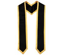 Newrara Deluxe Unisex Adult Plain Graduation Honor Stole Sash Classic End with Trim 72" Long, Black + Gold Trim, L