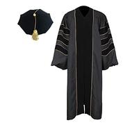 Newrara Unisex Deluxe Doctoral Graduation Gown and 8-Side Tam Package with Gold Piping - Black - 54"