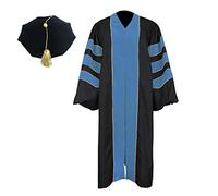 Newrara Unisex Deluxe Doctoral Graduation Gown and 8-Side Tam Package with Gold Piping - Blue - 60"