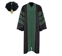 Newrara Unisex Deluxe Doctoral Graduation Gown and 8-Side Tam Package with Gold Piping - Green - 57"