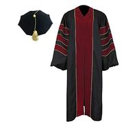 Newrara Unisex Deluxe Doctoral Graduation Gown and 8-Side Tam Package with Gold Piping - Red - 54"