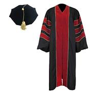 Newrara Unisex Deluxe Doctoral Graduation Gown and 8-Side Tam Package with Gold Piping - Red - 54"