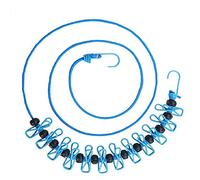 Newraturner 1 Pack Portable Clothesline with 12 Clothespins, Windproof Travel Clothesline Stretchy Retractable Elastic Laundry Clothes Line for Backyard, Vacation Hotel, Balcony Clothes Drying Line