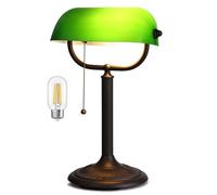 Newrays 1-Minute Quick-Change Shade Antique Green Glass Bankers Desk Lamp for Study, Office, Library,LED Bulb Included