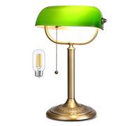 Newrays 1-Minute Quick-Change Shade Classic Green Glass Bankers Desk Lamp for Study, Office, Library,LED Bulb Included