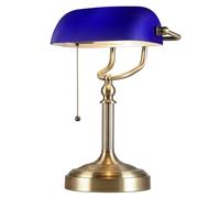 Newrays Blue Glass Bankers Desk Lamp with Pull Chain Switch Plug in Fixture for Home Office,Library