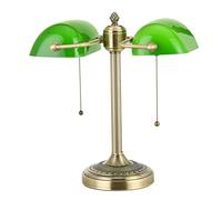 Newrays Green Double Head Glass Bankers Desk Lamp with Pull Chain Switch Plug in Fixture for Library, Office, Cafe