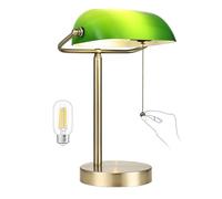 Newrays Traditional Green Glass Bankers Desk Lamp with Pull Chain Switch Plug in Fixture