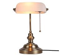 Newrays White Matted Glass Bankers Desk Lamp with Pull Chain Switch Plug in Fixture