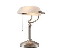 Newrays White Matted Glass Bankers Desk Lamp with Pull Chain Switch Plug in Fixture