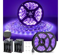 NEWREACH 16.4ft USB Black Light Strip with Battery Box, 5V LED Blacklight Strip 300LEDs for Glow in The Dark, 385-400nm for Halloween Birthday Party Fluorescent Poster Painting, 2pcs x 8.2ft