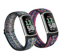 Newremote 2 Pack Elastic Nylon Straps Fit for Fitbit Charge 6 / Fitbit Charge 5 Strap, Classic Soft Breathable Adjustable Sport Smartwatch Replacement Wristband for Women Men (Multicolored)