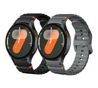 Newremote 2 Pack Waterproof Straps fit for Samsung Galaxy Watch 7 Strap, No Gap Soft Sports Replacement Straps for Galaxy Watch 6 5 4 Strap 40mm 44mm (Black/Grey)