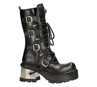 NEWROCK 373-S33 Ladies Black 100% Leather Calf Boots Goth Punk Emo Rock Biker Fashion Boots