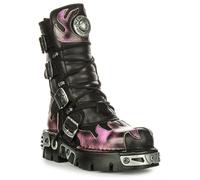 Newrock 591 Reactor 90S Flame Print 4 Buckles Womens Boot Black Purple UK 4 - 12
