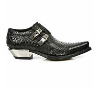 NEWROCK 7934-S2 Boot Mens Embossed Python Black Leather Shoes Buckle Steel Heel