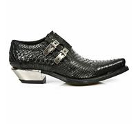 NEWROCK 7934-S2 Boot Mens Embossed Python Black Leather Shoes Buckle Steel Heel