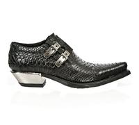 NEWROCK 7934-S2 Mens Embossed Python Black Leather Shoes Buckle Steel Heel Boot