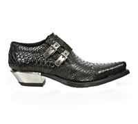 NEWROCK 7934-S2 Mens Embossed Python Black Leather Shoes Buckle Steel Heel Boot
