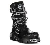 Newrock Biker Reactor Skull Flame Chain Buckle Womens Boot Black Silver 4 - 12